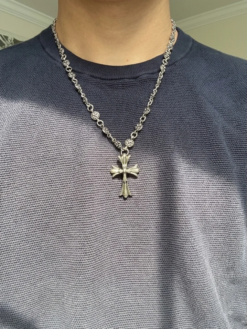 Men's Silver Cross Link Bracelet - Chain Toggle Closure